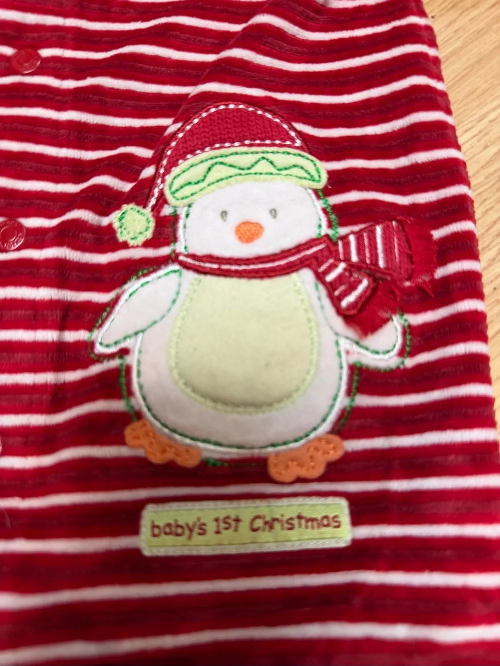 Carter’s Baby 6M Red Stripe Baby’s 1st Christmas Penguin Footed Sleeper Pajamas